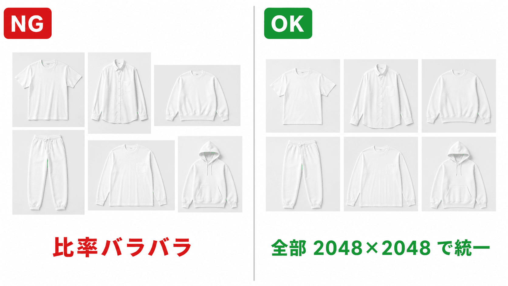 Shopify 商品画像のアスペクト比: 縦長と正方形が混ざるとカードレイアウトが崩れ、揃えるとグリッドが整う