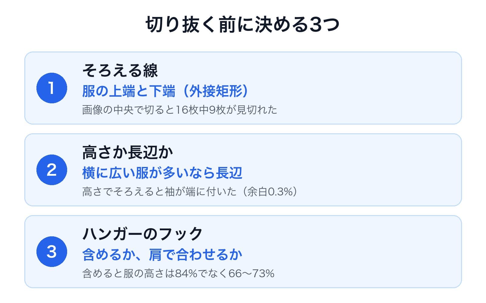 切り抜く前に決める3つ。そろえる線、高さか長辺か、ハンガーのフックを含めるか