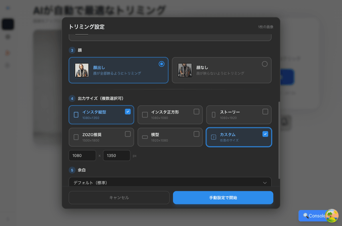 カスタムサイズの入力フィールド