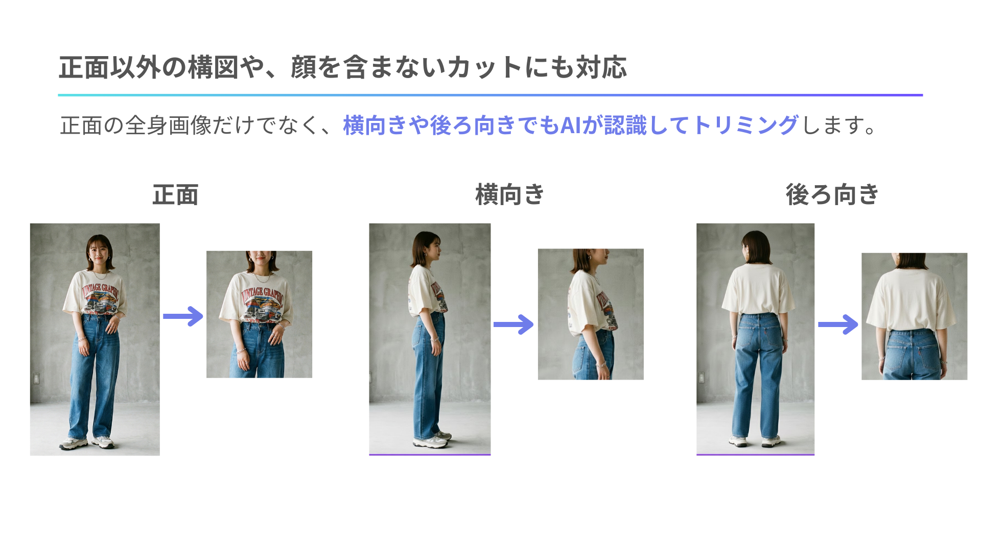正面以外の構図にも対応