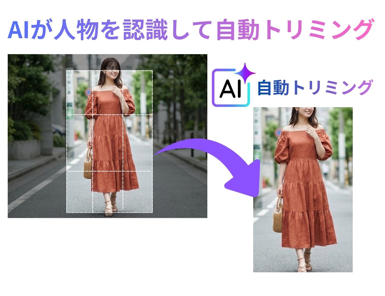 AIが人物を認識して自動トリミング - Before/After